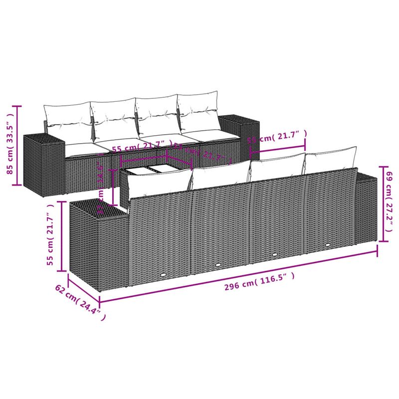 Casa si Gradina - Gradina si terasa - Mobilier exterior - Canapele si fotolii gradina - Set mobilier de gradina cu perne, 9 piese, negru, poliratan - Infinity.ro