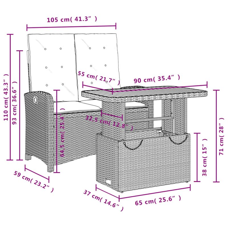 Casa si Gradina - Gradina si terasa - Mobilier exterior - Seturi mobila gradina - Set mobilier de gradina cu perne, 2 piese, gri, poliratan - Infinity.ro
