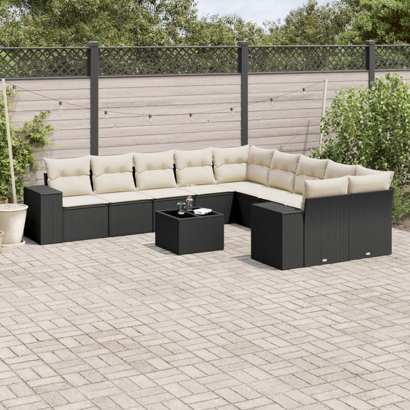 Casa si Gradina - Gradina si terasa - Mobilier exterior - Seturi mobila gradina - Set canapele de gradina cu perne, 11 piese, negru, poliratan - Infinity.ro
