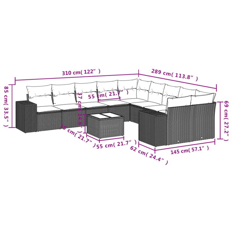 Casa si Gradina - Gradina si terasa - Mobilier exterior - Seturi mobila gradina - Set canapele de gradina cu perne, 11 piese, negru, poliratan - Infinity.ro