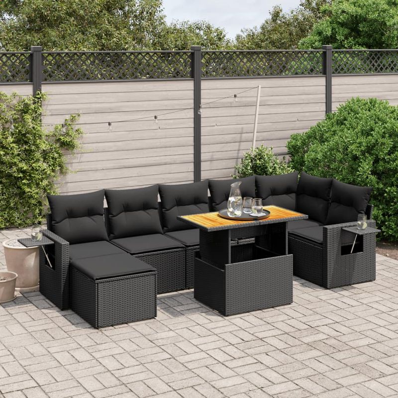 Casa si Gradina - Gradina si terasa - Mobilier exterior - Seturi mobila gradina - Set mobilier de gradina cu perne, 8 piese, negru, poliratan - Infinity.ro