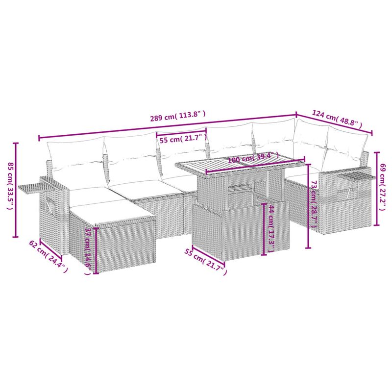 Casa si Gradina - Gradina si terasa - Mobilier exterior - Seturi mobila gradina - Set mobilier de gradina cu perne, 8 piese, negru, poliratan - Infinity.ro