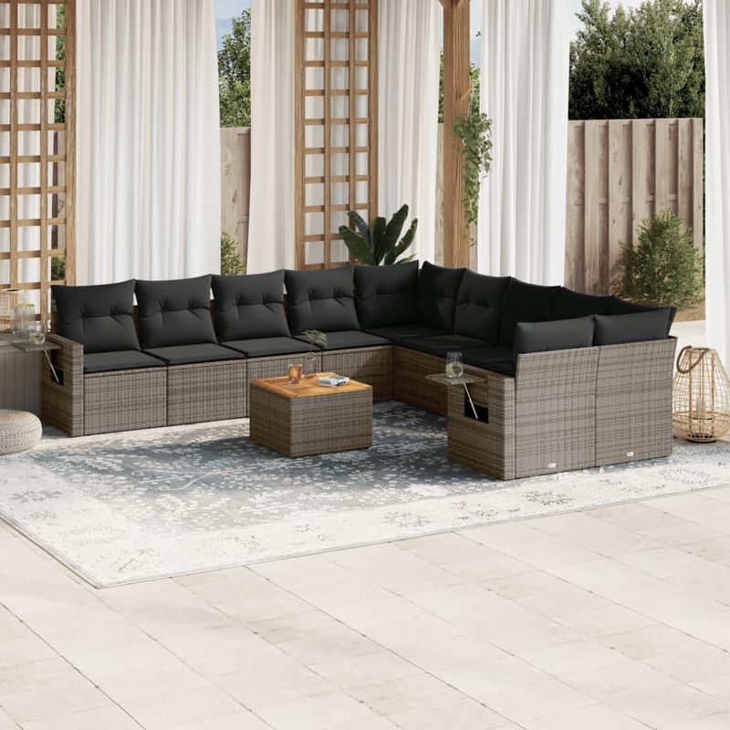 Casa si Gradina - Gradina si terasa - Mobilier exterior - Seturi mobila gradina - Set canapele de gradina cu perne, 11 piese, gri, poliratan - Infinity.ro