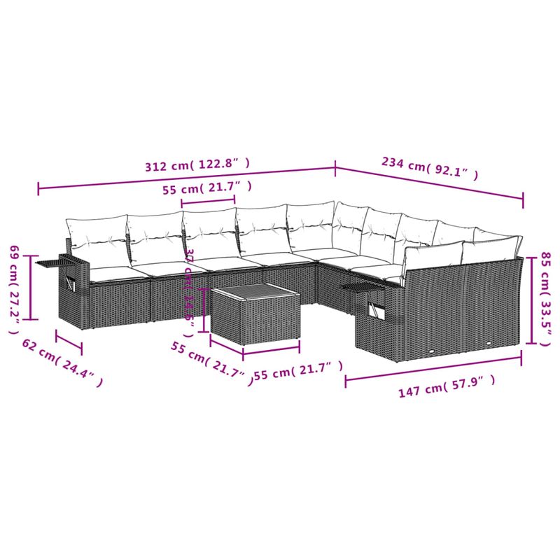 Casa si Gradina - Gradina si terasa - Mobilier exterior - Seturi mobila gradina - Set canapele de gradina cu perne, 11 piese, gri, poliratan - Infinity.ro