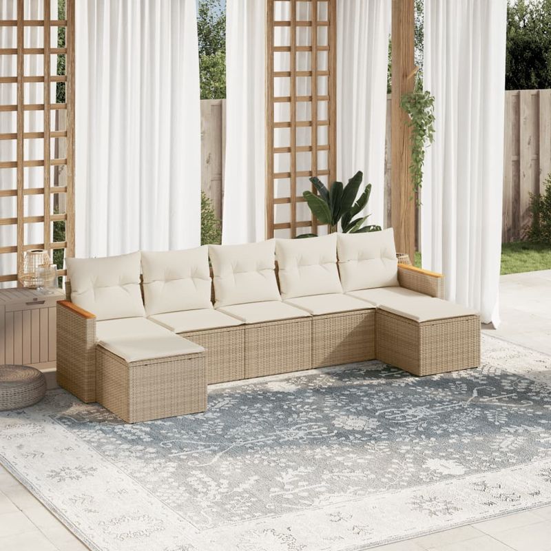 Casa si Gradina - Gradina si terasa - Mobilier exterior - Seturi mobila gradina - Set canapele de gradina, 7 piese, cu perne, bej, poliratan - Infinity.ro