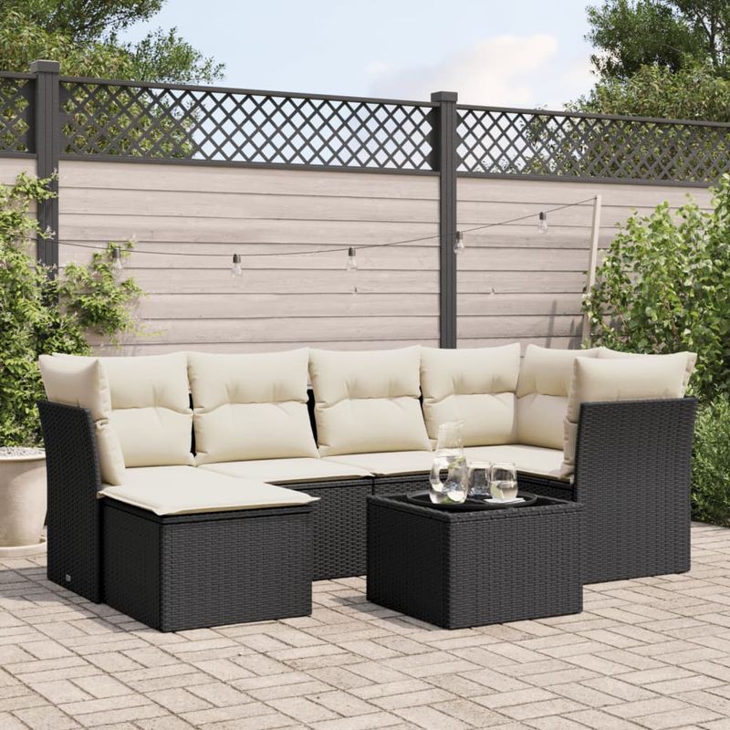 Casa si Gradina - Gradina si terasa - Mobilier exterior - Seturi mobila gradina - Set canapele de gradina cu perne, 7 piese, negru, poliratan - Infinity.ro