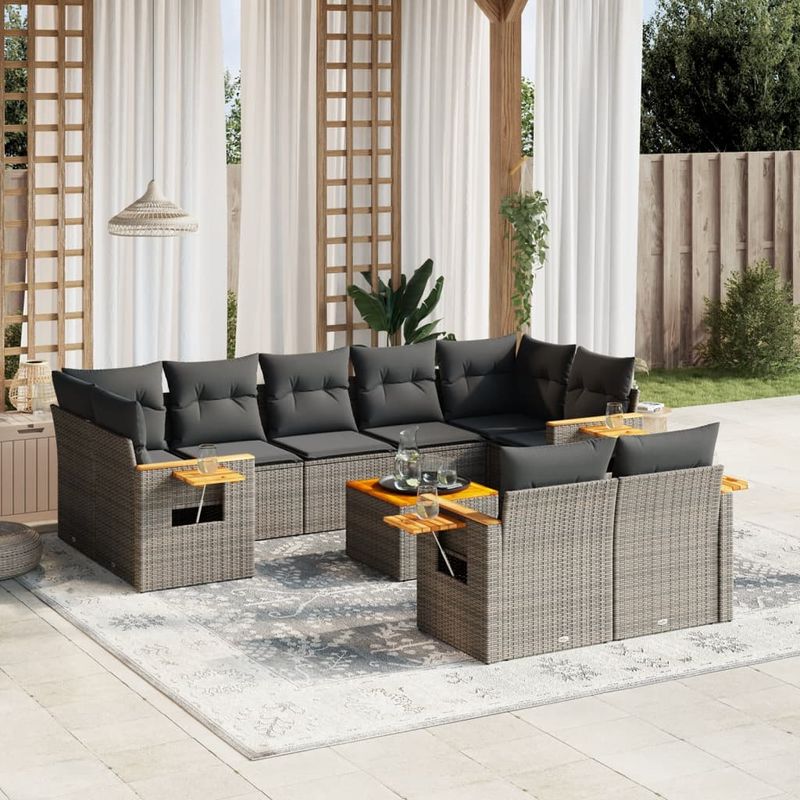 Casa si Gradina - Gradina si terasa - Mobilier exterior - Seturi mobila gradina - Set mobilier de gradina cu perne, 10 piese, gri, poliratan - Infinity.ro