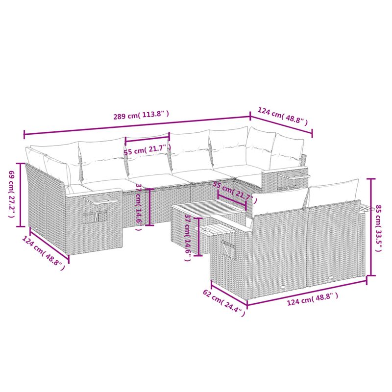 Casa si Gradina - Gradina si terasa - Mobilier exterior - Seturi mobila gradina - Set mobilier de gradina cu perne, 10 piese, gri, poliratan - Infinity.ro