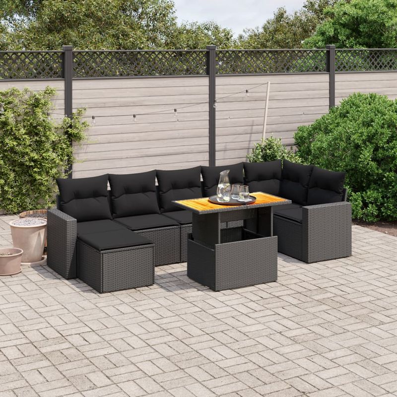 Casa si Gradina - Gradina si terasa - Mobilier exterior - Seturi mobila gradina - Set mobilier de gradina cu perne, 8 piese, negru, poliratan - Infinity.ro
