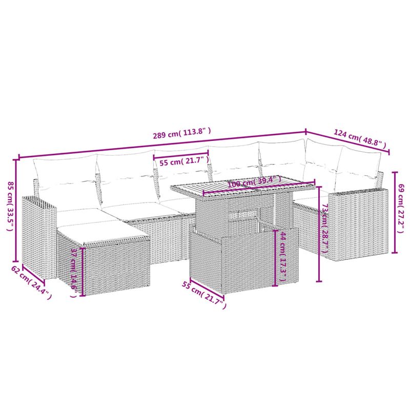 Casa si Gradina - Gradina si terasa - Mobilier exterior - Seturi mobila gradina - Set mobilier de gradina cu perne, 8 piese, negru, poliratan - Infinity.ro
