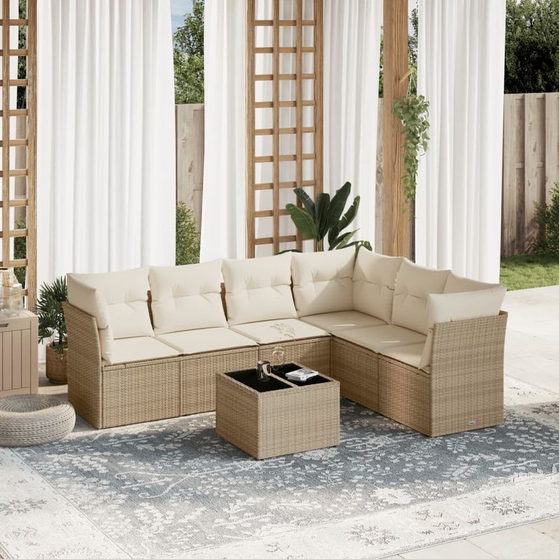 Casa si Gradina - Gradina si terasa - Mobilier exterior - Seturi mobila gradina - Set canapele de gradina, 7 piese, cu perne, bej, poliratan - Infinity.ro