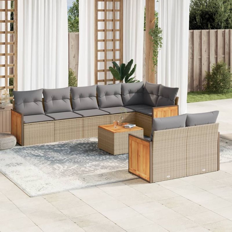 Casa si Gradina - Gradina si terasa - Mobilier exterior - Seturi mobila gradina - Set canapele de gradina, 9 piese, cu perne, bej, poliratan - Infinity.ro
