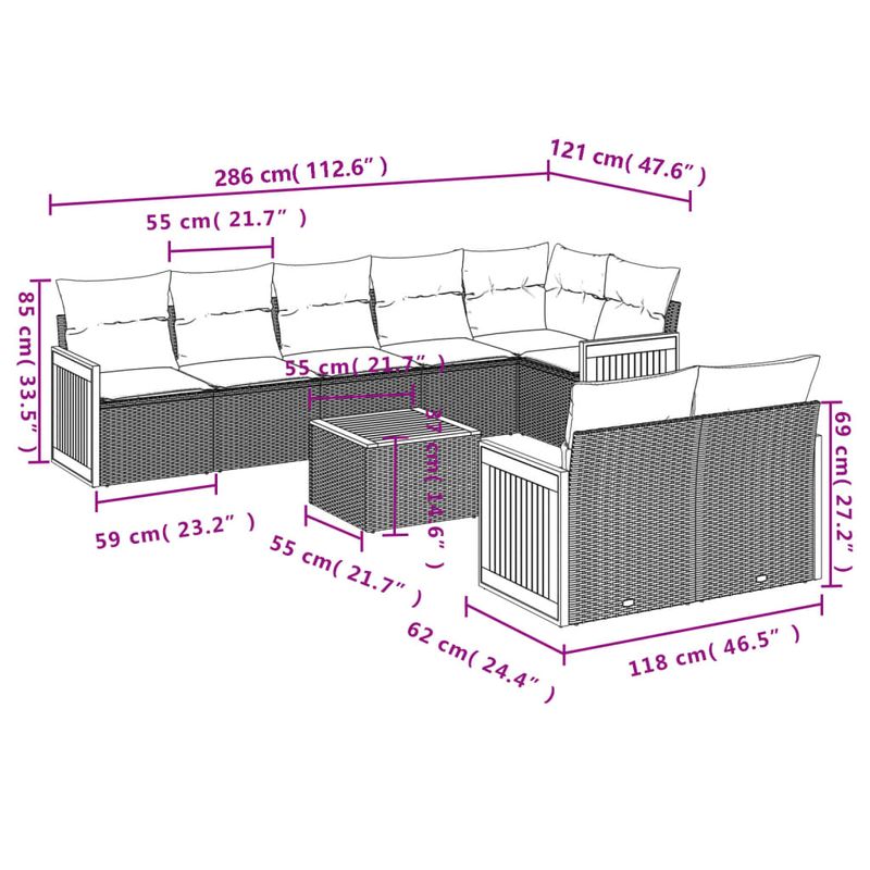 Casa si Gradina - Gradina si terasa - Mobilier exterior - Seturi mobila gradina - Set canapele de gradina, 9 piese, cu perne, bej, poliratan - Infinity.ro