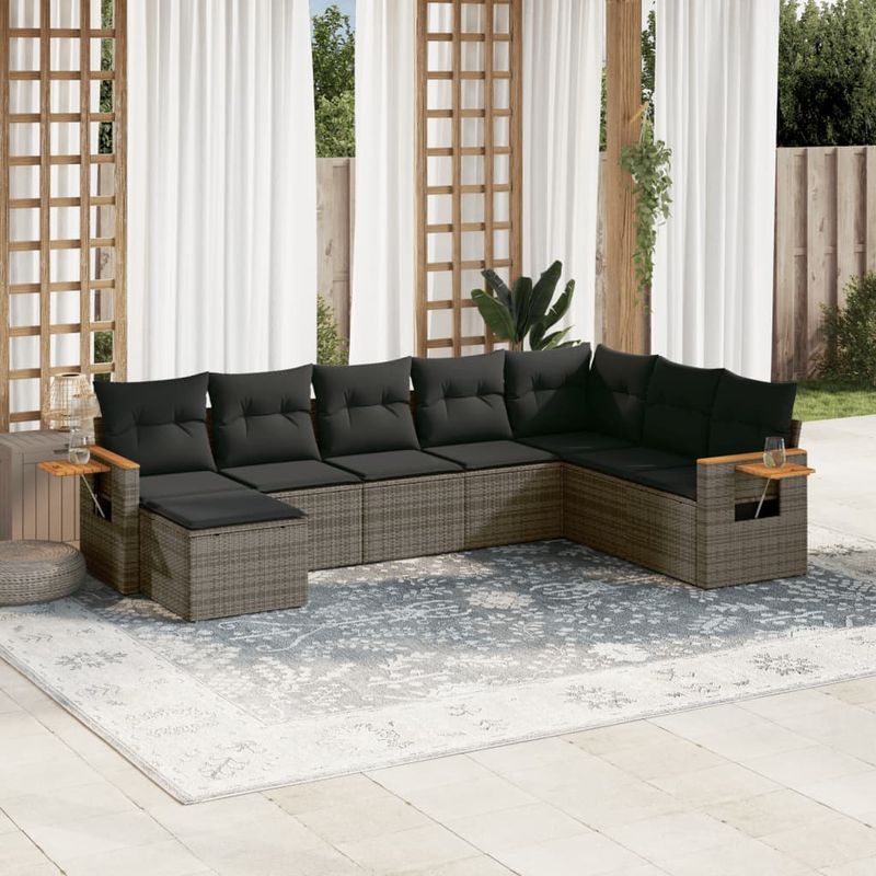 Casa si Gradina - Gradina si terasa - Mobilier exterior - Seturi mobila gradina - Set canapele de gradina cu perne, 8 piese, gri, poliratan - Infinity.ro