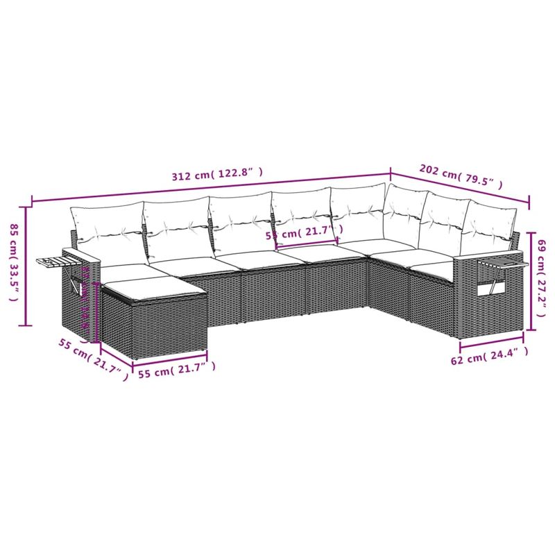 Casa si Gradina - Gradina si terasa - Mobilier exterior - Seturi mobila gradina - Set canapele de gradina cu perne, 8 piese, gri, poliratan - Infinity.ro