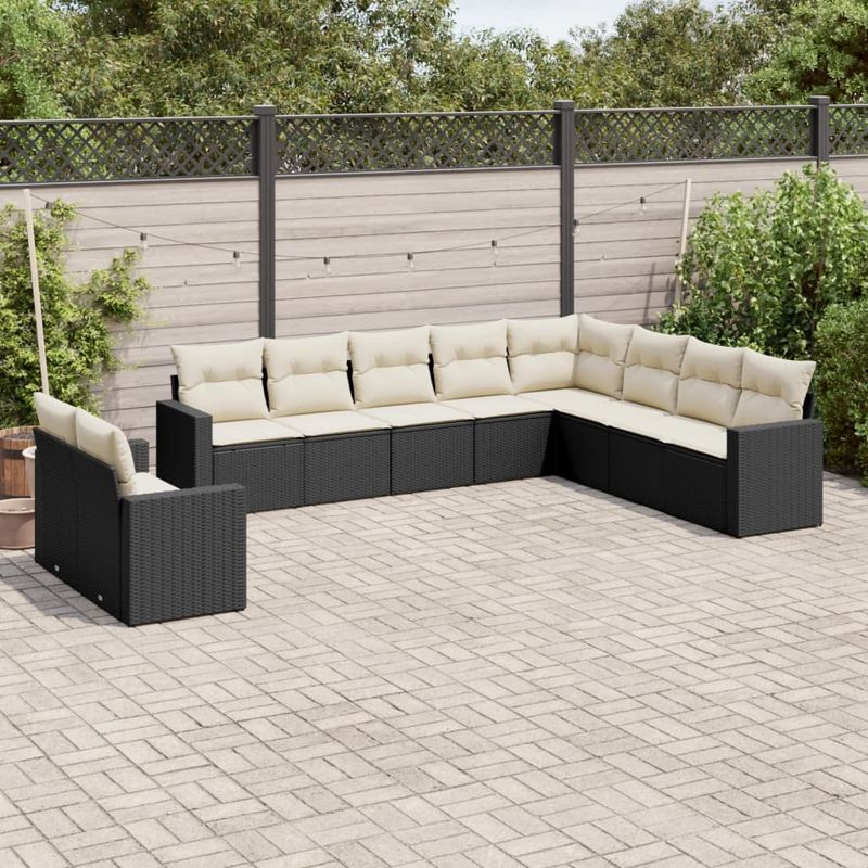 Casa si Gradina - Gradina si terasa - Mobilier exterior - Seturi mobila gradina - Set canapele de gradina cu perne, 10 piese, negru, poliratan - Infinity.ro