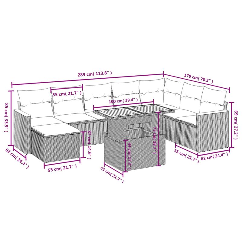 Casa si Gradina - Gradina si terasa - Mobilier exterior - Seturi mobila gradina - Set mobilier de gradina cu perne, 9 piese, negru, poliratan - Infinity.ro