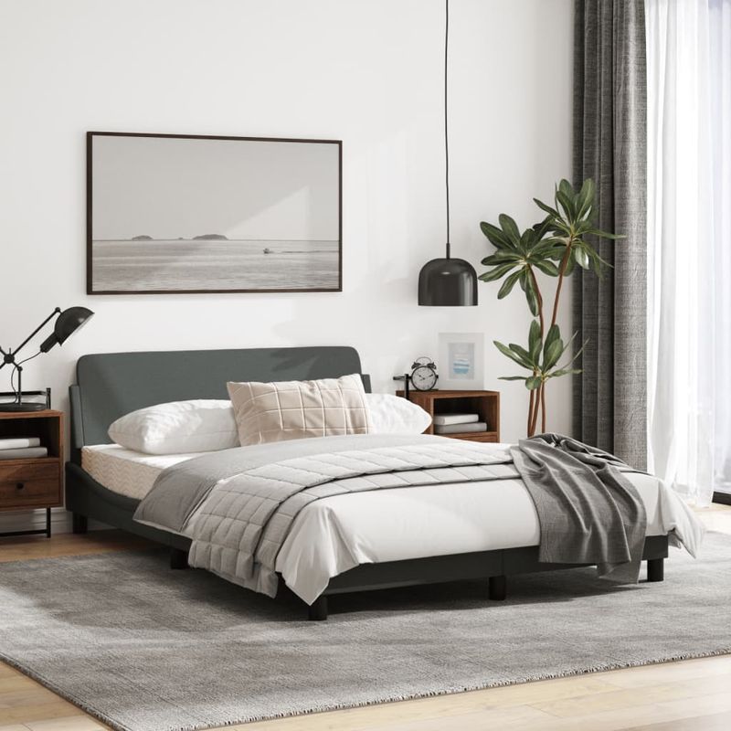 Casa si Gradina - Mobilier - Paturi si accesorii - Paturi - Cadru de pat cu tablie, gri inchis, 140x190 cm, textil - Infinity.ro