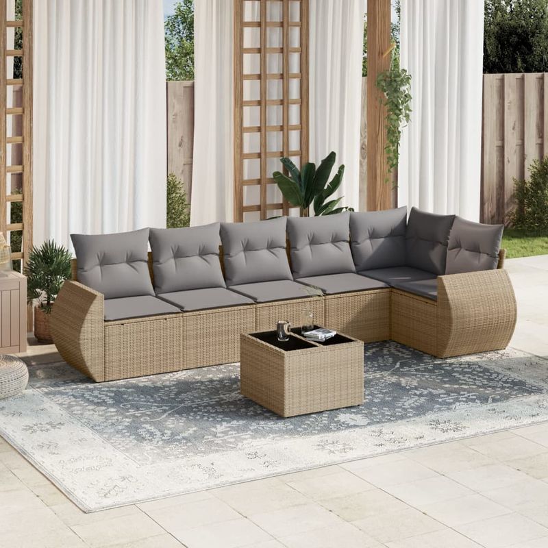 Casa si Gradina - Gradina si terasa - Mobilier exterior - Seturi mobila gradina - Set canapele de gradina, 7 piese, cu perne, bej, poliratan - Infinity.ro