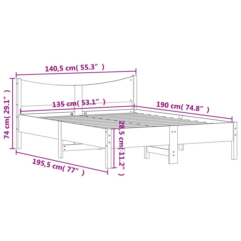 Casa si Gradina - Mobilier - Paturi si accesorii - Paturi - Cadru de pat, 135x190 cm, lemn masiv de pin - Infinity.ro