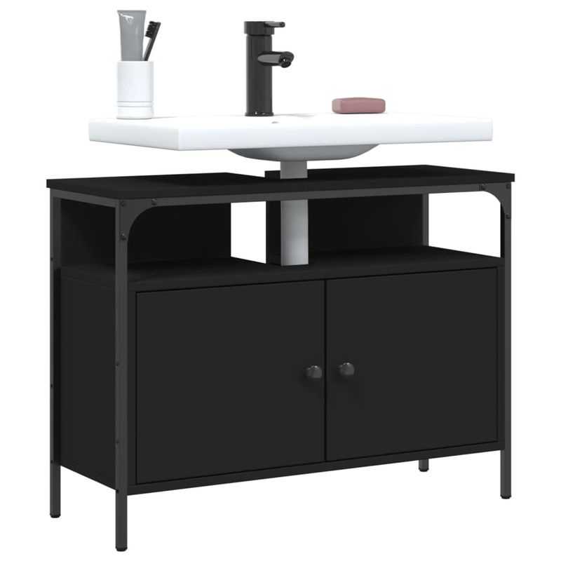 Casa si Gradina - Mobilier - Mobilier baie - Comode baie - Comoda pentru chiuveta baie, negru, 80x30x60 cm, lemn prelucrat - Infinity.ro