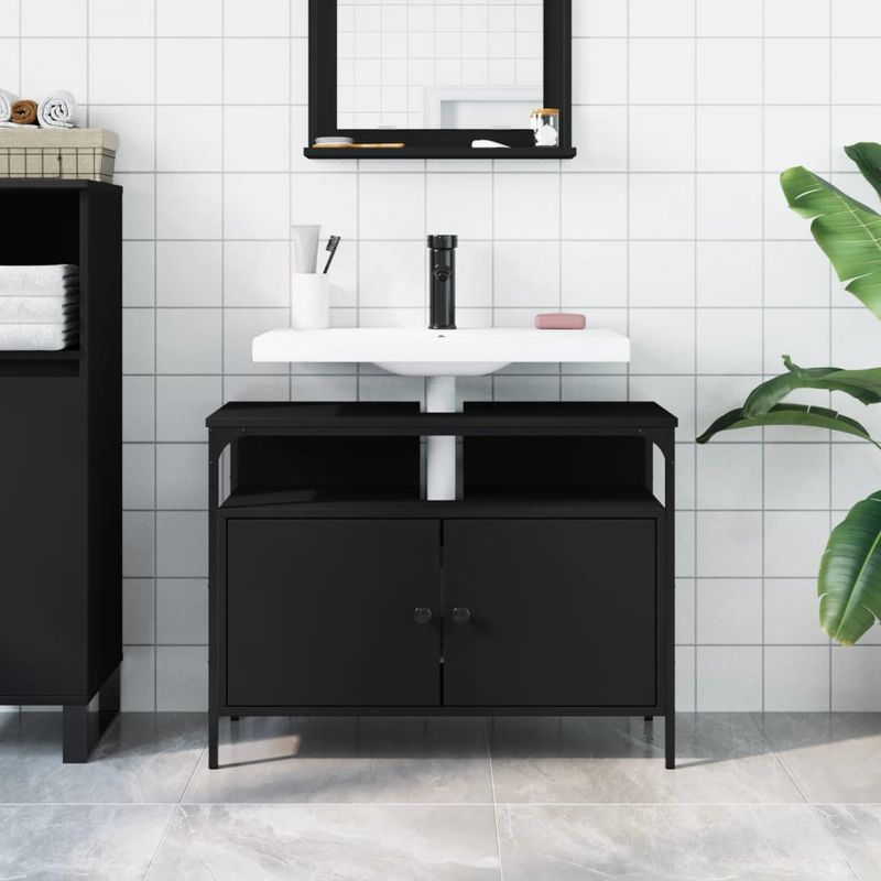 Casa si Gradina - Mobilier - Mobilier baie - Comode baie - Comoda pentru chiuveta baie, negru, 80x30x60 cm, lemn prelucrat - Infinity.ro
