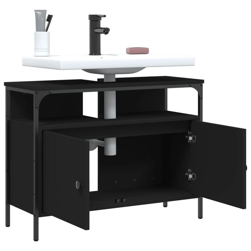 Casa si Gradina - Mobilier - Mobilier baie - Comode baie - Comoda pentru chiuveta baie, negru, 80x30x60 cm, lemn prelucrat - Infinity.ro