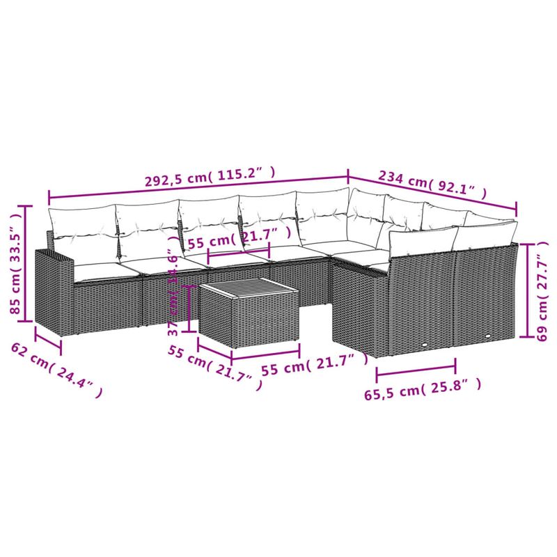 Casa si Gradina - Gradina si terasa - Mobilier exterior - Seturi mobila gradina - Set mobilier de gradina cu perne, 10 piese, gri, poliratan - Infinity.ro