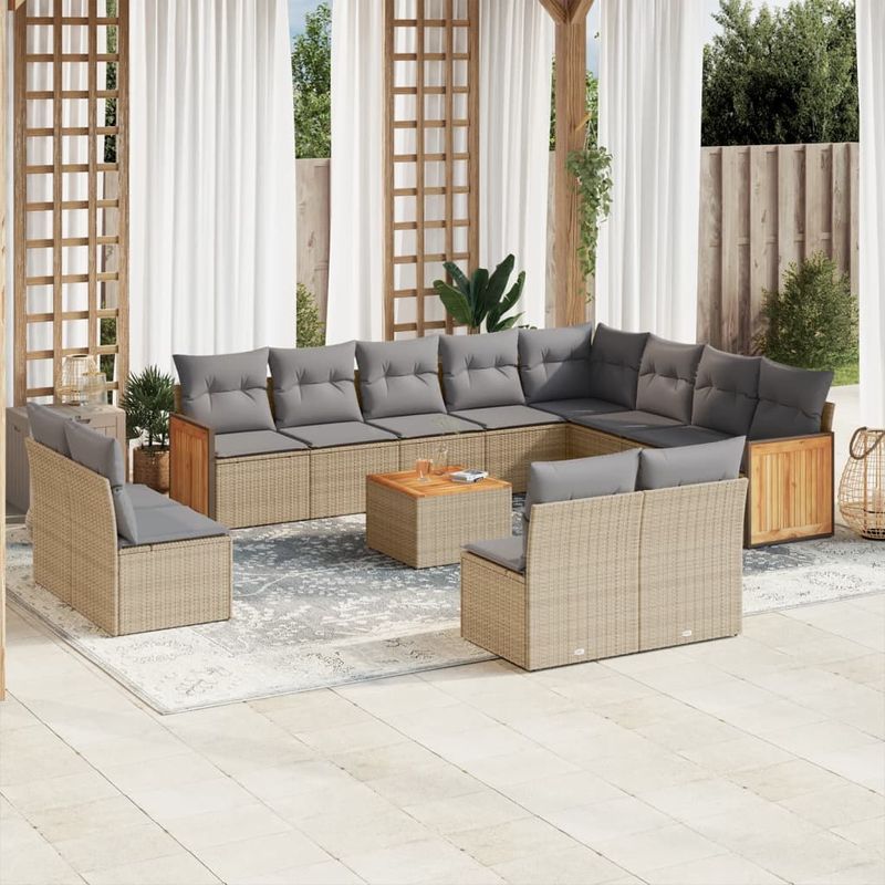 Casa si Gradina - Gradina si terasa - Mobilier exterior - Seturi mobila gradina - Set canapele de gradina, 13 piese, cu perne, bej, poliratan - Infinity.ro
