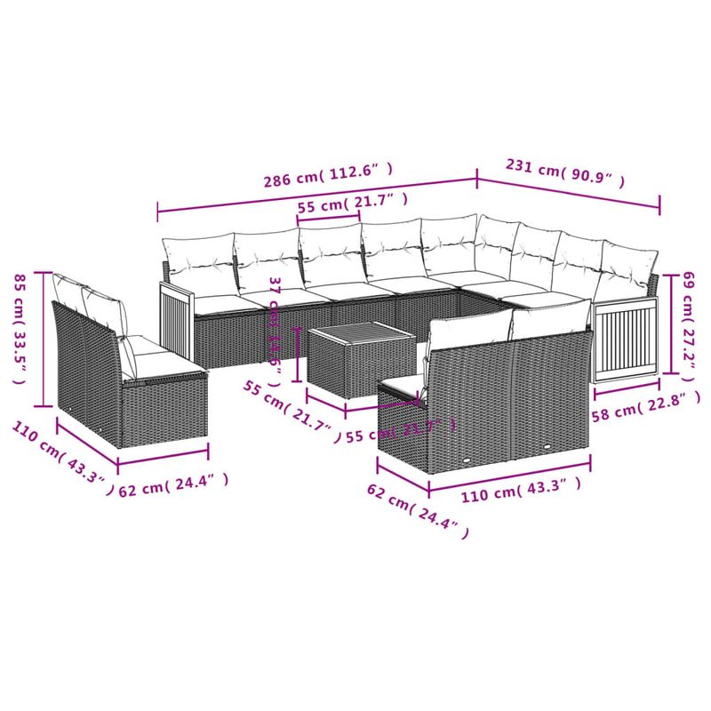 Casa si Gradina - Gradina si terasa - Mobilier exterior - Seturi mobila gradina - Set canapele de gradina, 13 piese, cu perne, bej, poliratan - Infinity.ro