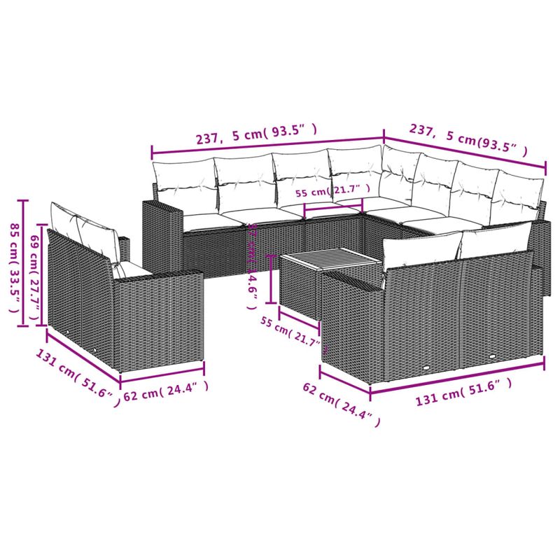 Casa si Gradina - Gradina si terasa - Mobilier exterior - Canapele si fotolii gradina - Set canapele de gradina cu perne, 12 piese, bej, poliratan - Infinity.ro