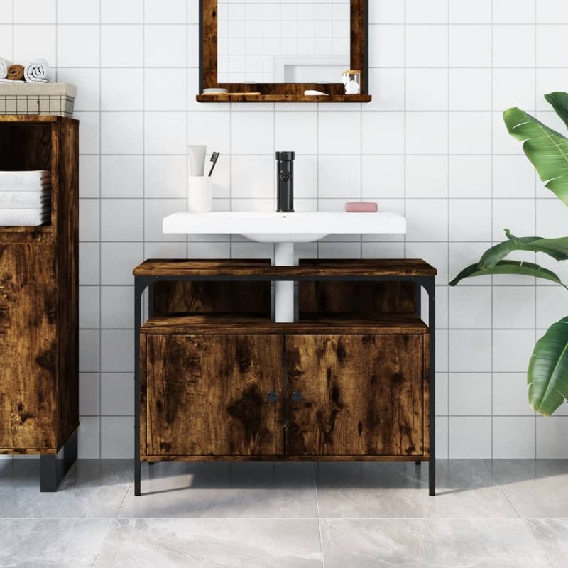 Casa si Gradina - Mobilier - Mobilier baie - Comode baie - Comoda chiuveta baie, stejar fumuriu, 80x30x60 cm lemn prelucrat - Infinity.ro