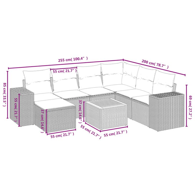 Casa si Gradina - Gradina si terasa - Mobilier exterior - Seturi mobila gradina - Set mobilier de gradina cu perne, 8 piese, negru, poliratan - Infinity.ro