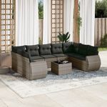 Casa si Gradina - Gradina si terasa - Mobilier exterior - Canapele si fotolii gradina - Set mobilier de gradina cu perne, 10 piese, gri, poliratan - Infinity.ro