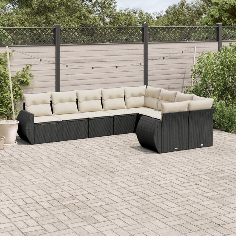 Casa si Gradina - Gradina si terasa - Mobilier exterior - Canapele si fotolii gradina - Set mobilier de gradina cu perne, 9 piese, negru, poliratan - Infinity.ro
