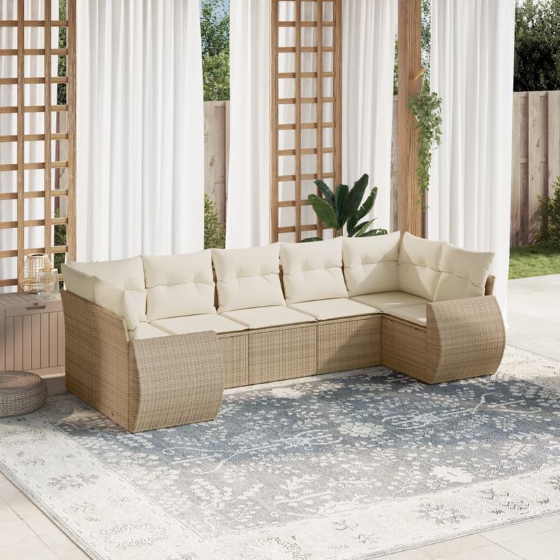 Casa si Gradina - Gradina si terasa - Mobilier exterior - Seturi mobila gradina - Set canapele de gradina, 7 piese, cu perne, bej, poliratan - Infinity.ro