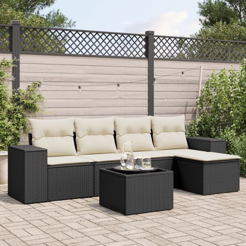 Casa si Gradina - Gradina si terasa - Mobilier exterior - Canapele si fotolii gradina - Set mobilier de gradina cu perne, 6 piese, negru, poliratan - Infinity.ro