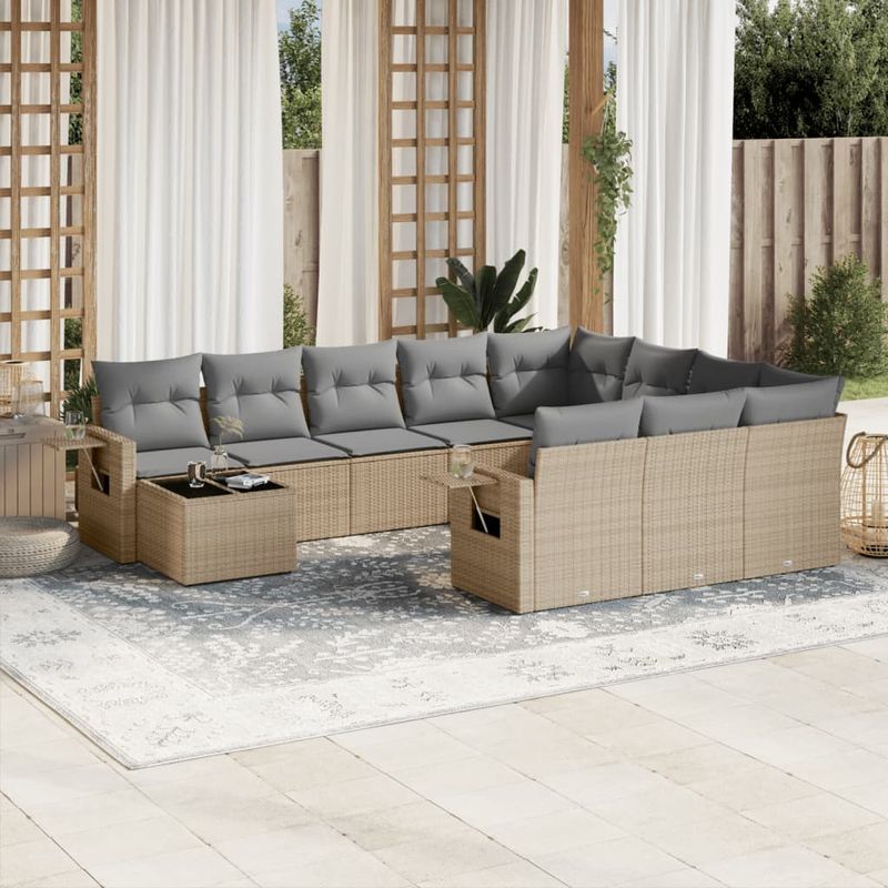 Casa si Gradina - Gradina si terasa - Mobilier exterior - Seturi mobila gradina - Set canapele de gradina cu perne, 11 piese, bej, poliratan - Infinity.ro