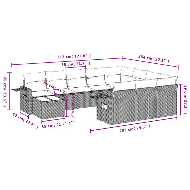 Casa si Gradina - Gradina si terasa - Mobilier exterior - Seturi mobila gradina - Set canapele de gradina cu perne, 11 piese, bej, poliratan - Infinity.ro