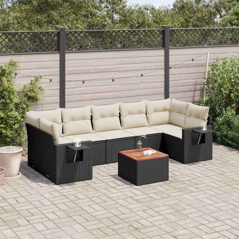 Casa si Gradina - Gradina si terasa - Mobilier exterior - Canapele si fotolii gradina - Set mobilier de gradina cu perne, 8 piese, negru, poliratan - Infinity.ro