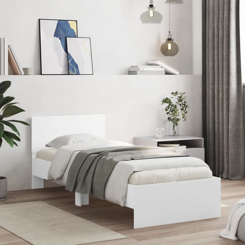 Casa si Gradina - Mobilier - Paturi si accesorii - Paturi - Cadru de pat cu tablie si lumini LED, alb, 90x190 cm - Infinity.ro