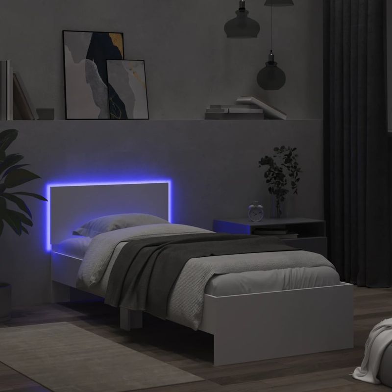 Casa si Gradina - Mobilier - Paturi si accesorii - Paturi - Cadru de pat cu tablie si lumini LED, alb, 90x190 cm - Infinity.ro