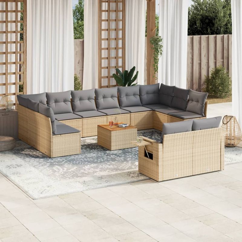 Casa si Gradina - Gradina si terasa - Mobilier exterior - Seturi mobila gradina - Set canapele de gradina, 13 piese, cu perne, bej, poliratan - Infinity.ro