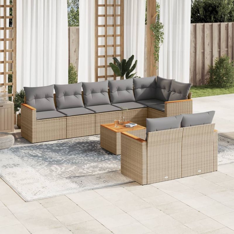 Casa si Gradina - Gradina si terasa - Mobilier exterior - Seturi mobila gradina - Set canapele de gradina, 9 piese, cu perne, bej, poliratan - Infinity.ro