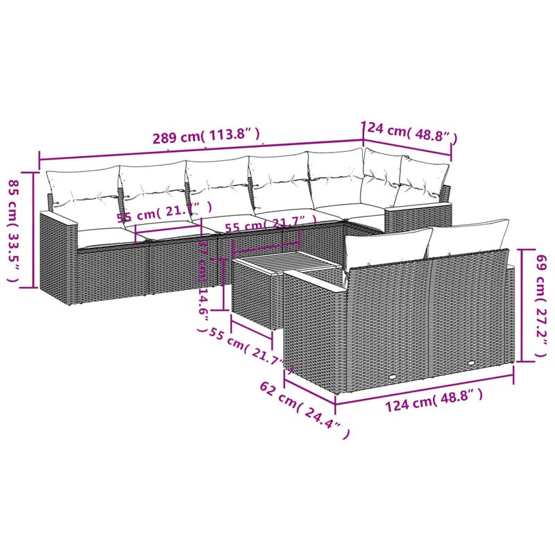 Casa si Gradina - Gradina si terasa - Mobilier exterior - Seturi mobila gradina - Set canapele de gradina, 9 piese, cu perne, bej, poliratan - Infinity.ro