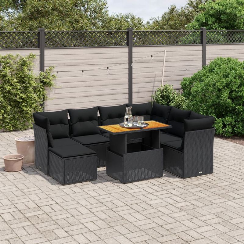 Casa si Gradina - Gradina si terasa - Mobilier exterior - Seturi mobila gradina - Set mobilier de gradina cu perne, 8 piese, negru, poliratan - Infinity.ro