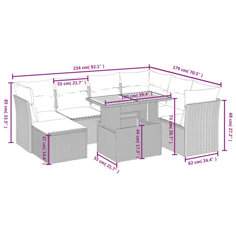 Casa si Gradina - Gradina si terasa - Mobilier exterior - Seturi mobila gradina - Set mobilier de gradina cu perne, 8 piese, negru, poliratan - Infinity.ro