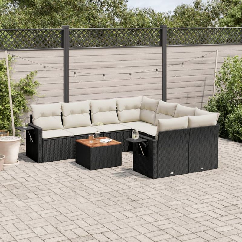 Casa si Gradina - Gradina si terasa - Mobilier exterior - Seturi mobila gradina - Set mobilier de gradina cu perne, 9 piese, negru, poliratan - Infinity.ro