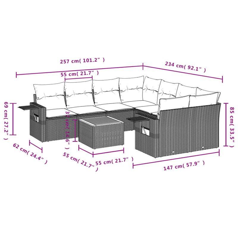 Casa si Gradina - Gradina si terasa - Mobilier exterior - Seturi mobila gradina - Set mobilier de gradina cu perne, 9 piese, negru, poliratan - Infinity.ro