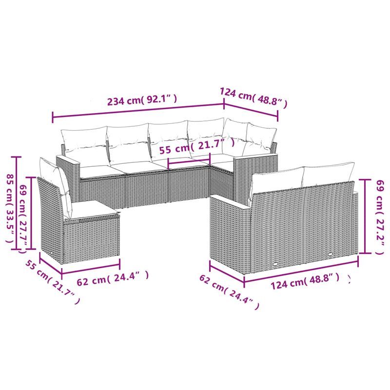 Casa si Gradina - Gradina si terasa - Mobilier exterior - Seturi mobila gradina - Set canapele de gradina cu perne, 8 piese, gri, poliratan - Infinity.ro